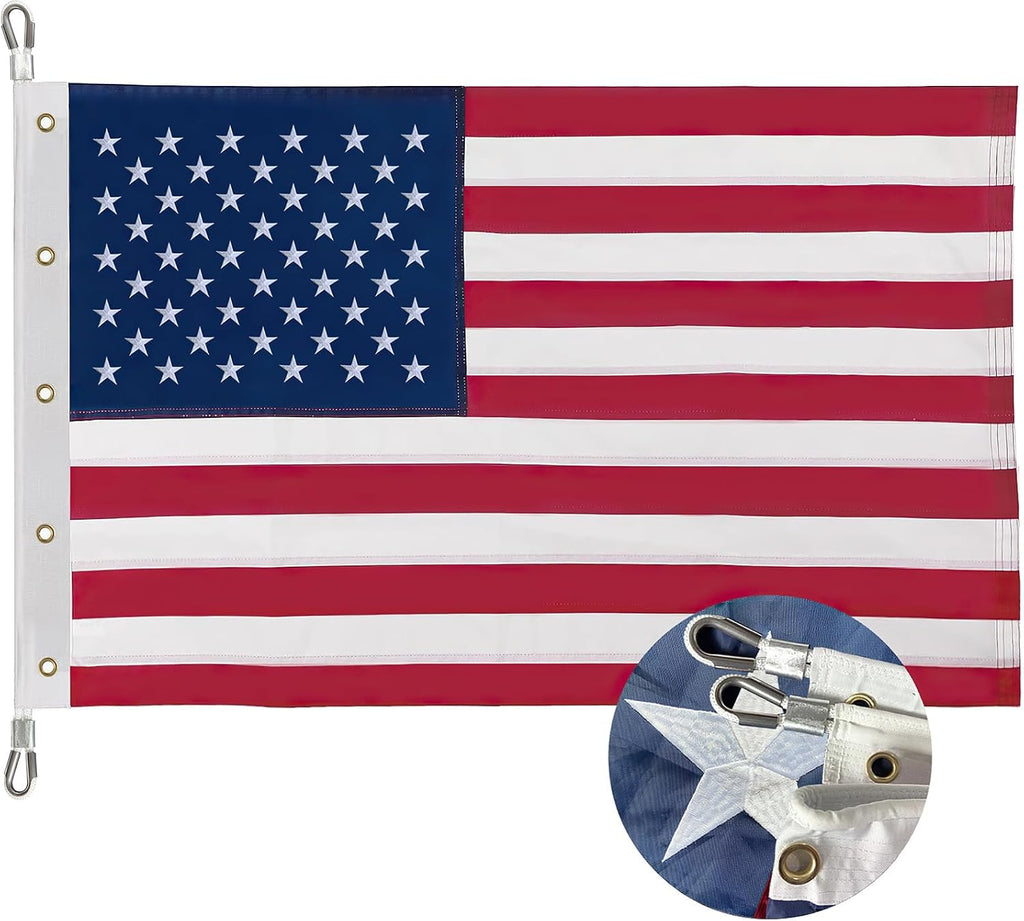 American Flag for Outside 12x18 ft, Embroidered Stars, Sewn Stripes, Brass Grommets Outdoor USA Flag Super Tough Tearproof Spun Polyester US Flag, Giant High Wind United States Flags
