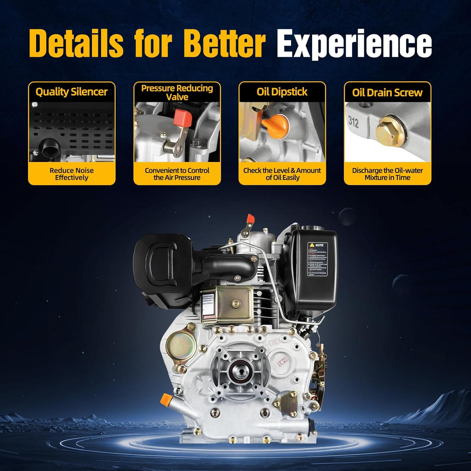 10HP Diesel Engine, 6300W 418CC Diesel Motor Engine 4 Stroke Heavy Duty Single Cylinder Air-Cooled Diesel Motor Vertical Shaft Diesel Engine For Tillers Generators Lawn Mower 3600RPM (10HP 6300W)