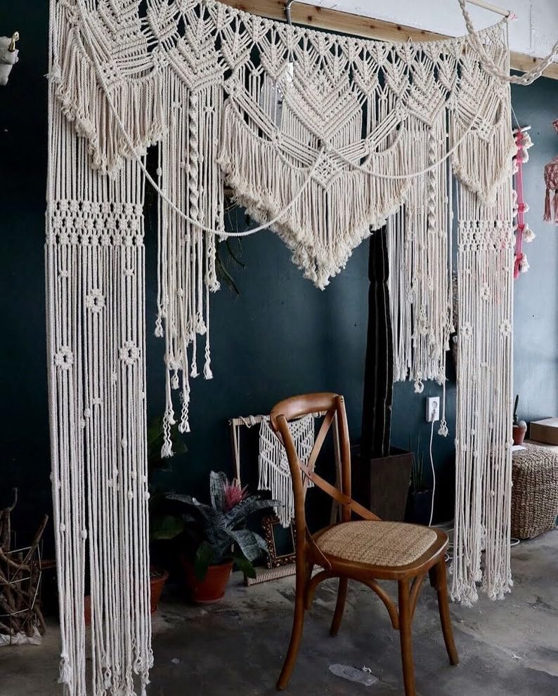 Macrame Wall Decor Hanging - Bohemian Home Geometric Art Decor - Macrame Curtain-Macrame Wedding Backdrop for Christmas & Decorations (W 70 X L 80 Inches)