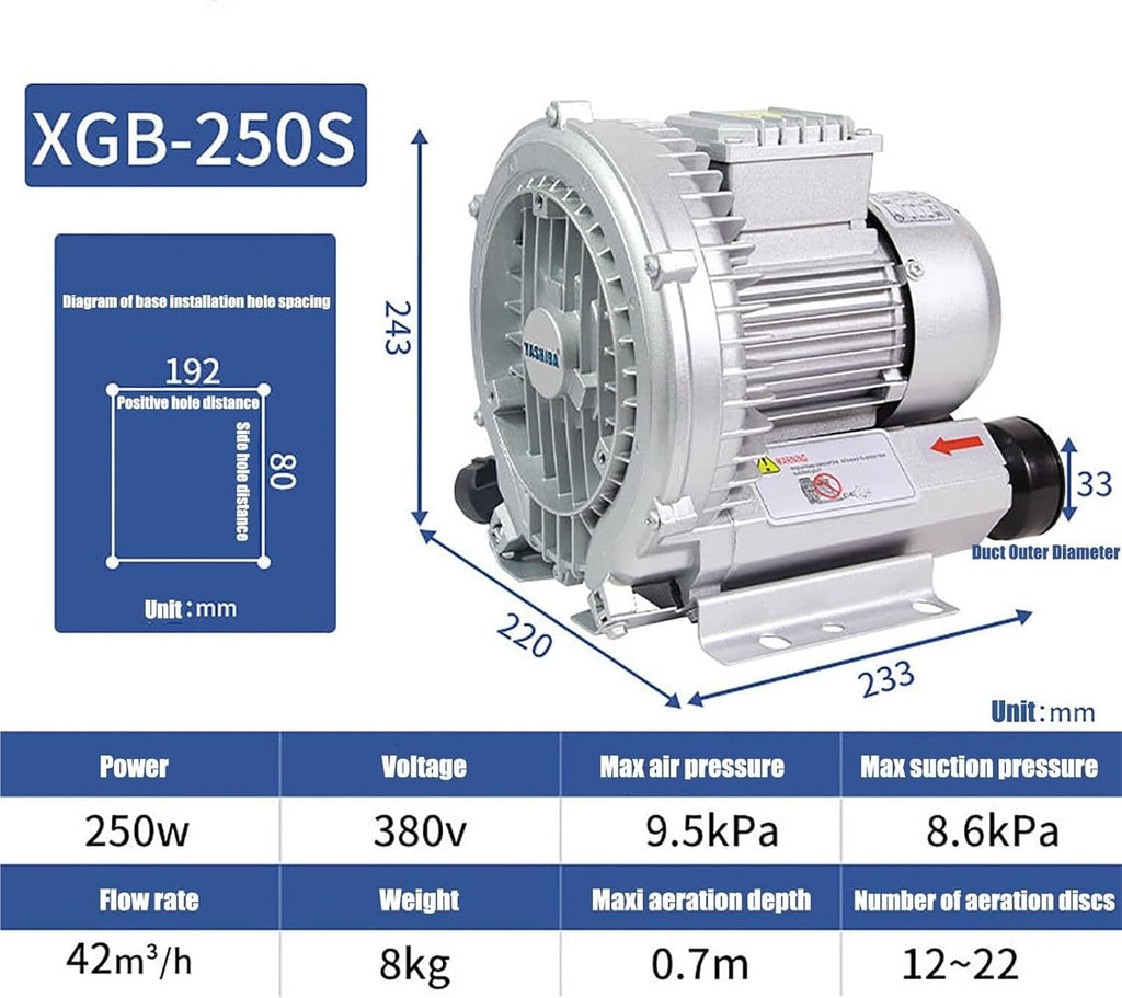 High-Pressure Vortex Ring Blower 480V Three-Phase Regenerative Blower for Industrial Textile Applications & Fish Pond Aeration (250W/380V) - Efficient & Durable