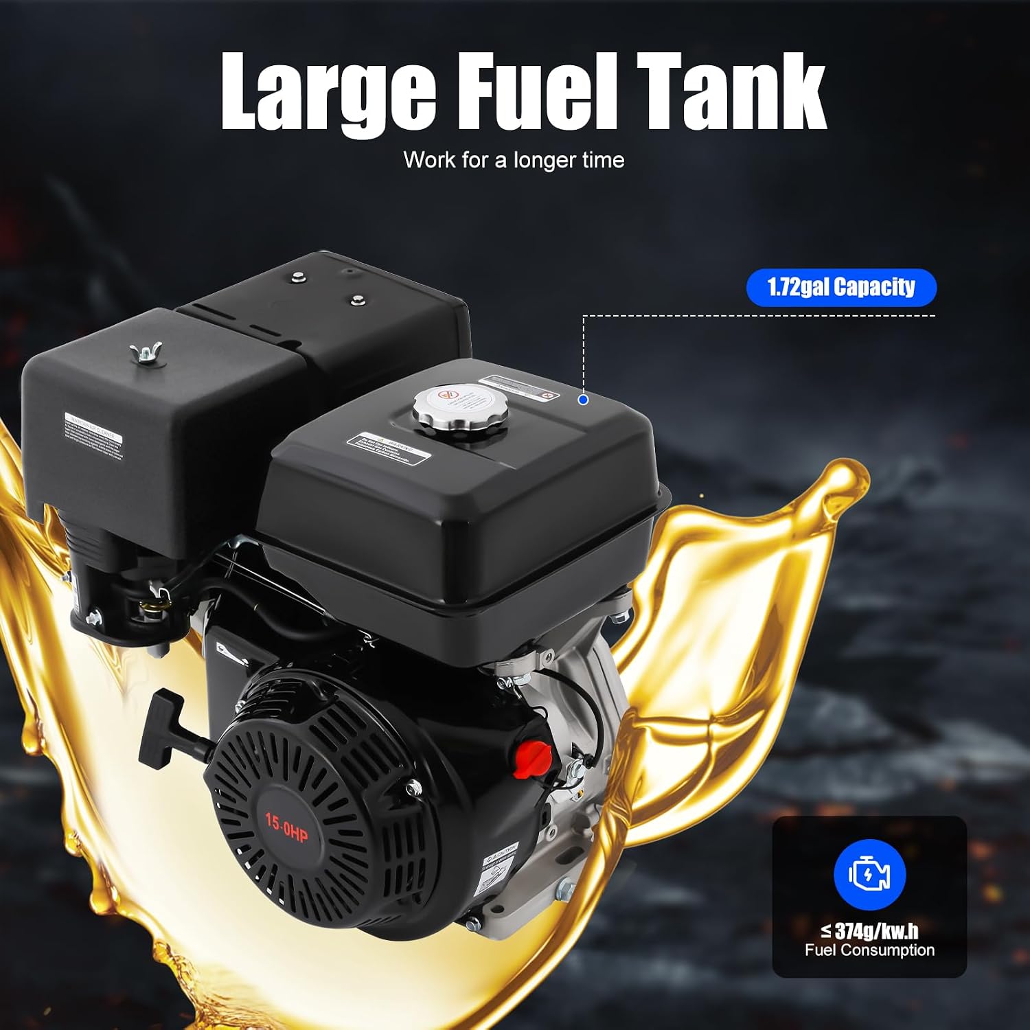 4 Stroke Gas Engine, 15 HP Single Cylinder Gasoline Motor OHV Engine Recoil Start, 3600RPM Air Cooling Engine Motor Garden Tiller Cultivator Motor for Pumping Machines,Cleaning Machines