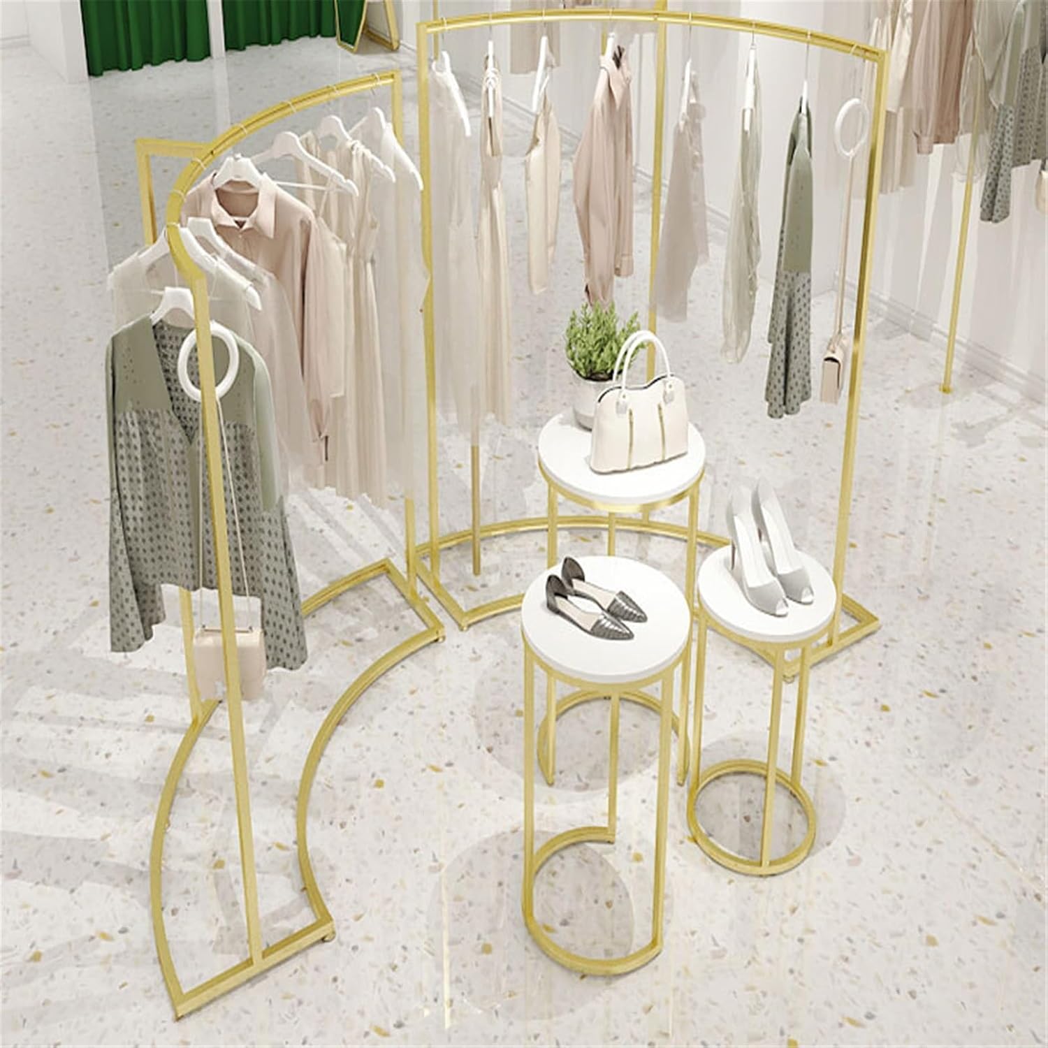 Clothing Rack Clothing StoreDisplay Shelf, Floor Standing Curved, Flow Table, High and Low Combination Hanging Rack Bedroom