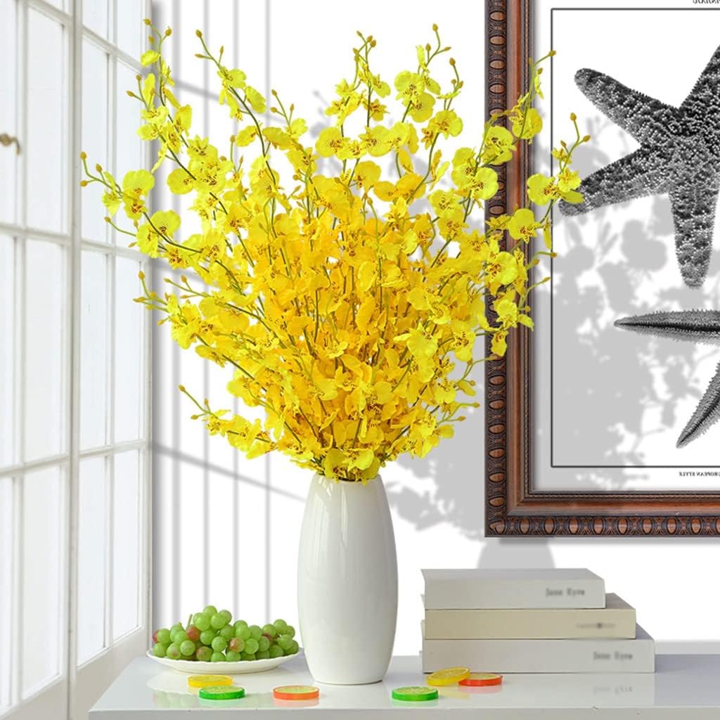 Fake Flowers Artificial Flowers Fake Flowers with Vase, Fake Silk Orchid Faux Long Stem Flowers for Home Wedding Indoor Outdoor Decoration Home Decor