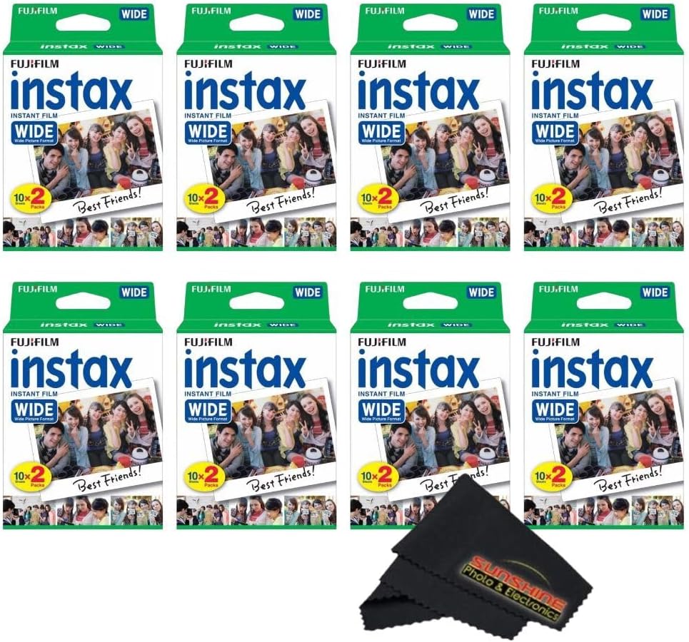 Fujifilm Instax Wide Instant Film Twin Pack with Sunshine Photo Microfiber Cloth... (8 Pack-160 Exposures)