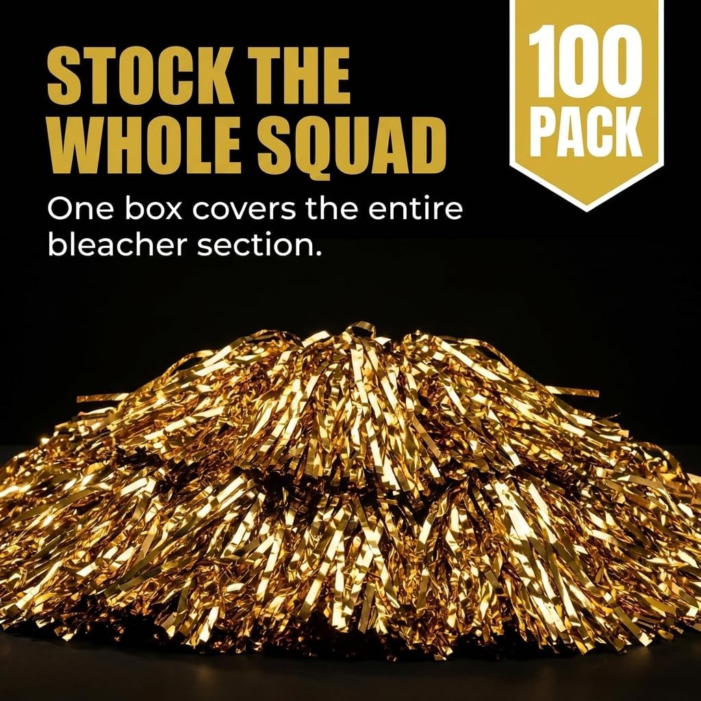 Anderson's Premium Metallic Gold Foil School Spirit Shakers, Cheerleader Pom Poms, Sports Fan, Football, Basketball, Homecoming, Squad, Team, Party, Dance Club, Performance, Celebration Pack of 100