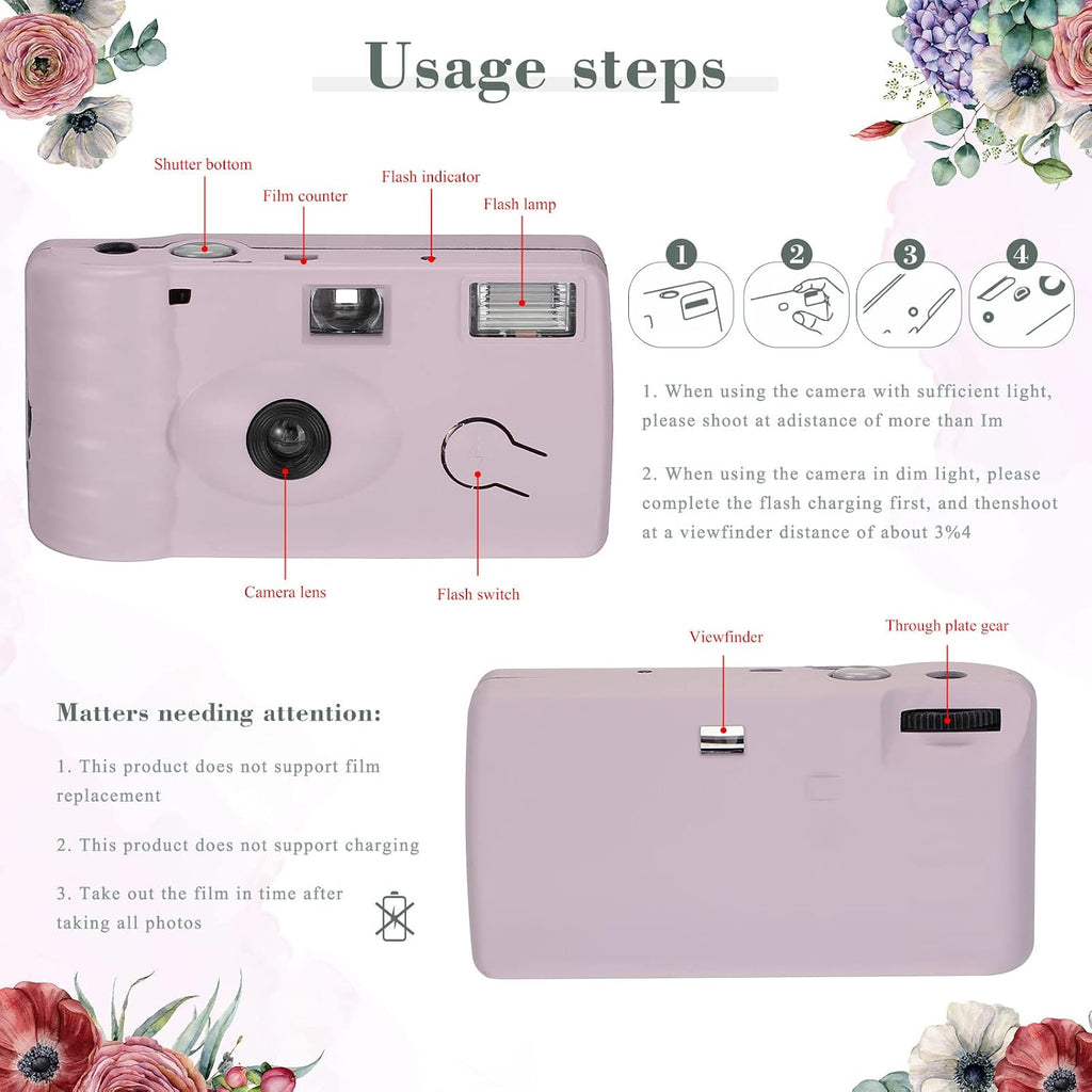 LEIFIDE 8 Pcs Disposable Camera Bulk for Wedding Single Use One Time 35mm Camera with Flash Color Film for Photography Anniversary Travel Camp Party Supplies(Cute Color)