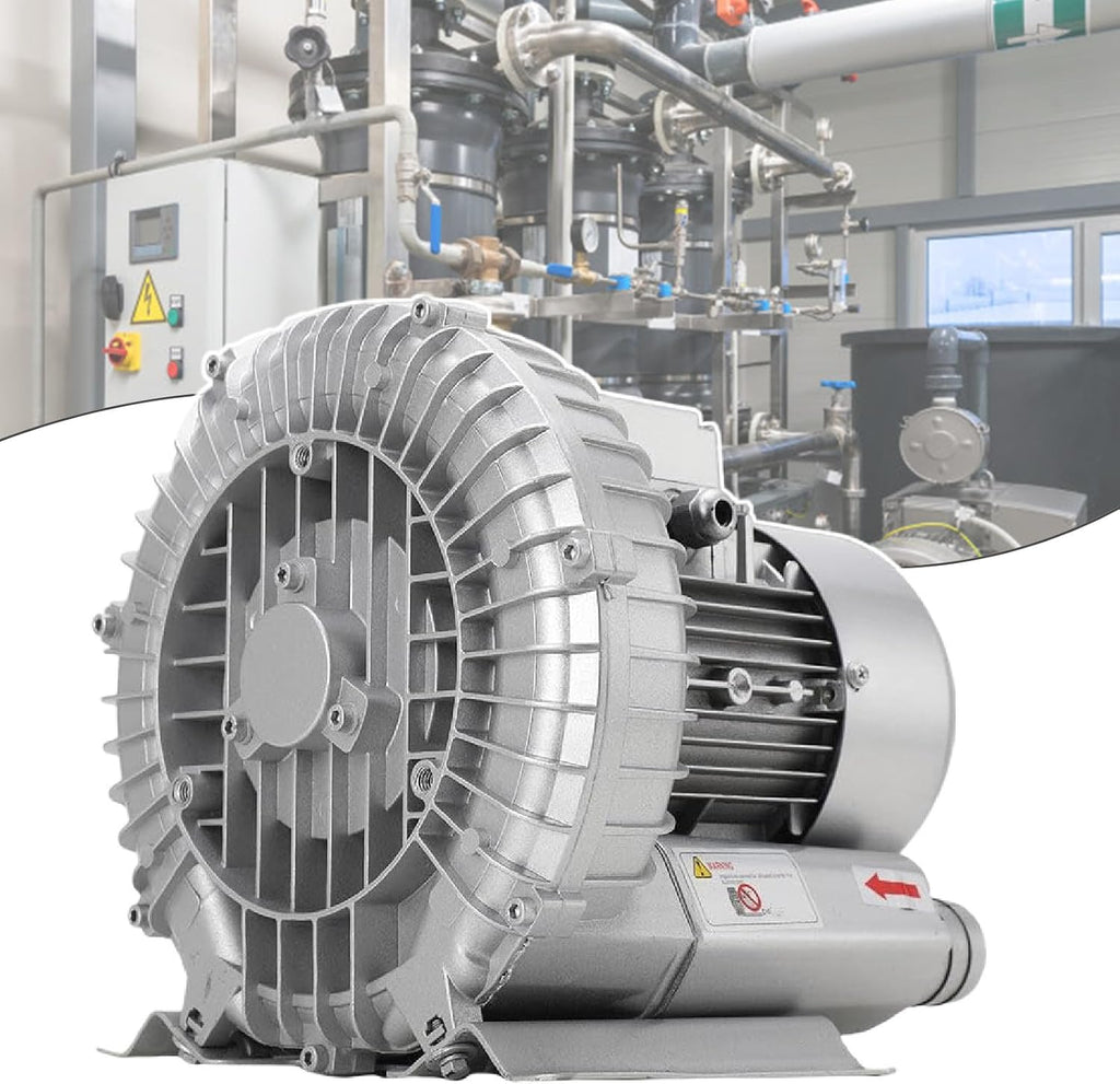 370-1500W 220V Three Phase Regenerative Blower - Industrial Vortex Ring Vacuum Pump for Air Blowing & Suction, Powerful 1.5KW Three Turbine Blower, Efficient Performance