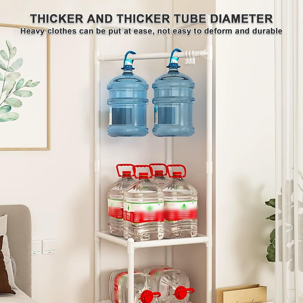 Coat Racks Free Standing,Garment Rack with Shelves,25mm Thicker Tube Diameter, Large Capacity Storage, with Double Shelves,can Be Used in The Bedroom,Entrance Hall,Living Room(White)