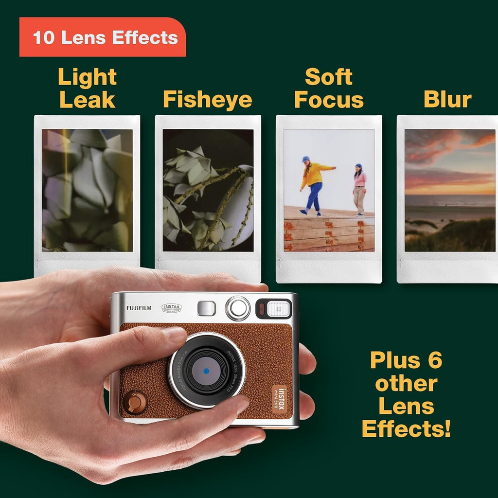 Fujifilm Instax Mini EVO Instant Camera with Sunshine Photo Microfiber Cleaning Cloth (Camera + 2 Twin Packs, Black)