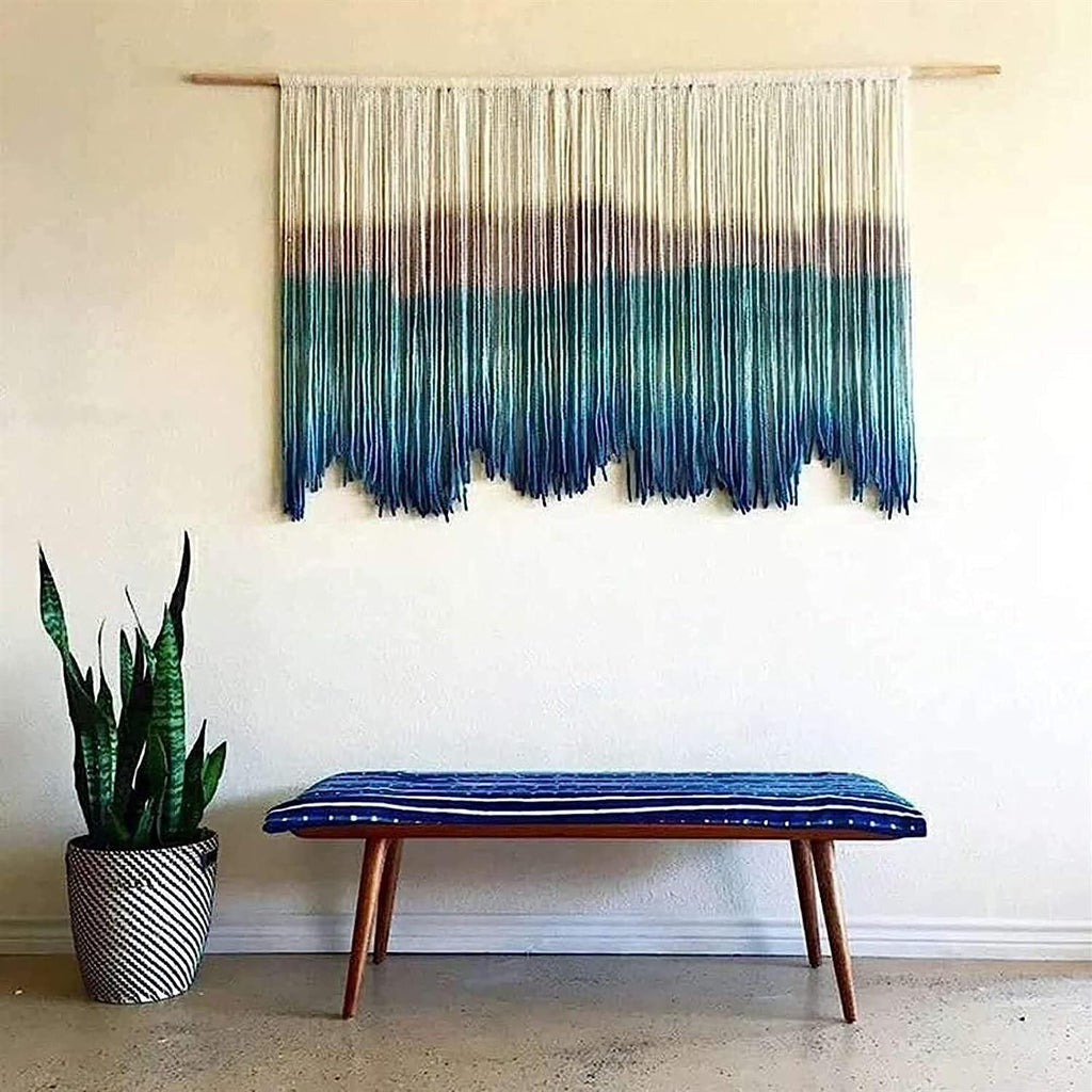 Modern Wall Decor Woven,Wall Hanging Art Tapestry, Macrame Wall Hanging Boho Chic Woven ?Tapestry Bohemian Tassel Art Cotton Rope Woven Large Wall Decor Curtain (Green)