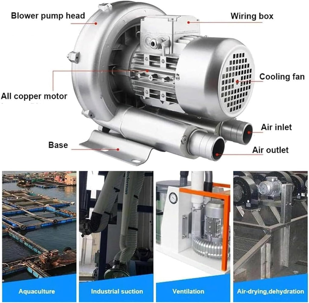 Regenerative Blower,Single Phase High-Pressure Vortex Ring Blower,Side Channel Blower,Sewage Aeration Vortex Blower,Industrial Vacuum Pump,370W/0.50HP