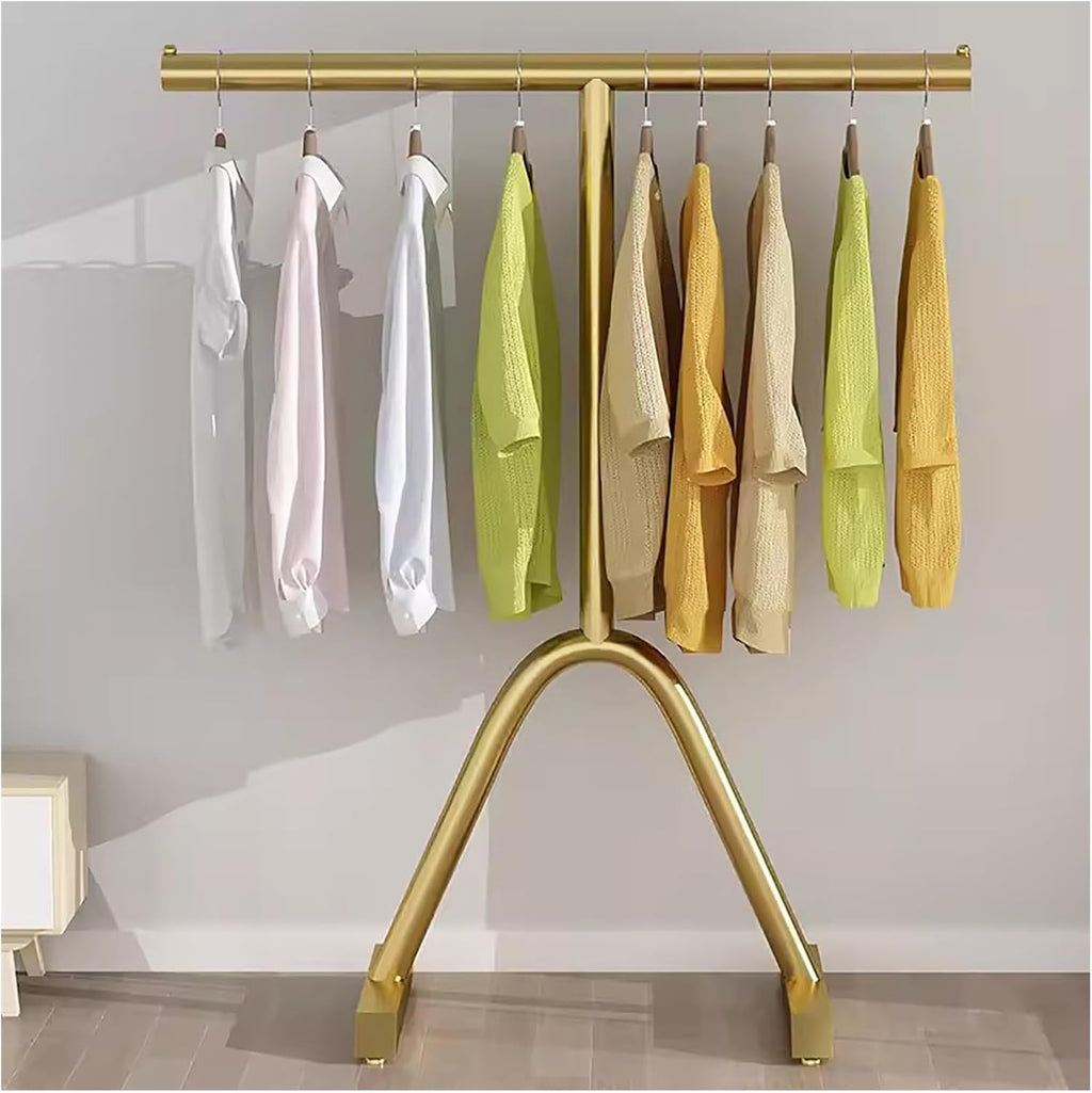 Single Pole Hanging Clothes Rod Storage Shelf,Metal Hanging Clothes Organizer,Simple Garment Rack for Retail Display Hanging Clothes(Gold,60x130cm)