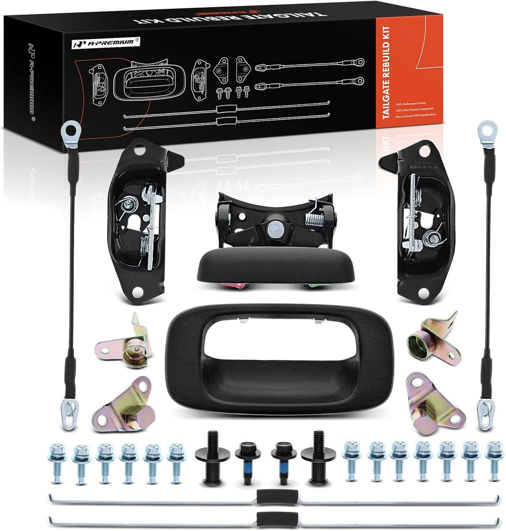 A-Premium Tailgate Metal Handle Latch Hardware Rebuild Kit Compatible with 1999-2007 Chevrolet Silverado & GMC Sierra, Rear Tail Gate Parts Lock Handle Bezel Cable Rod Hinge Bolt (Pack of 29)