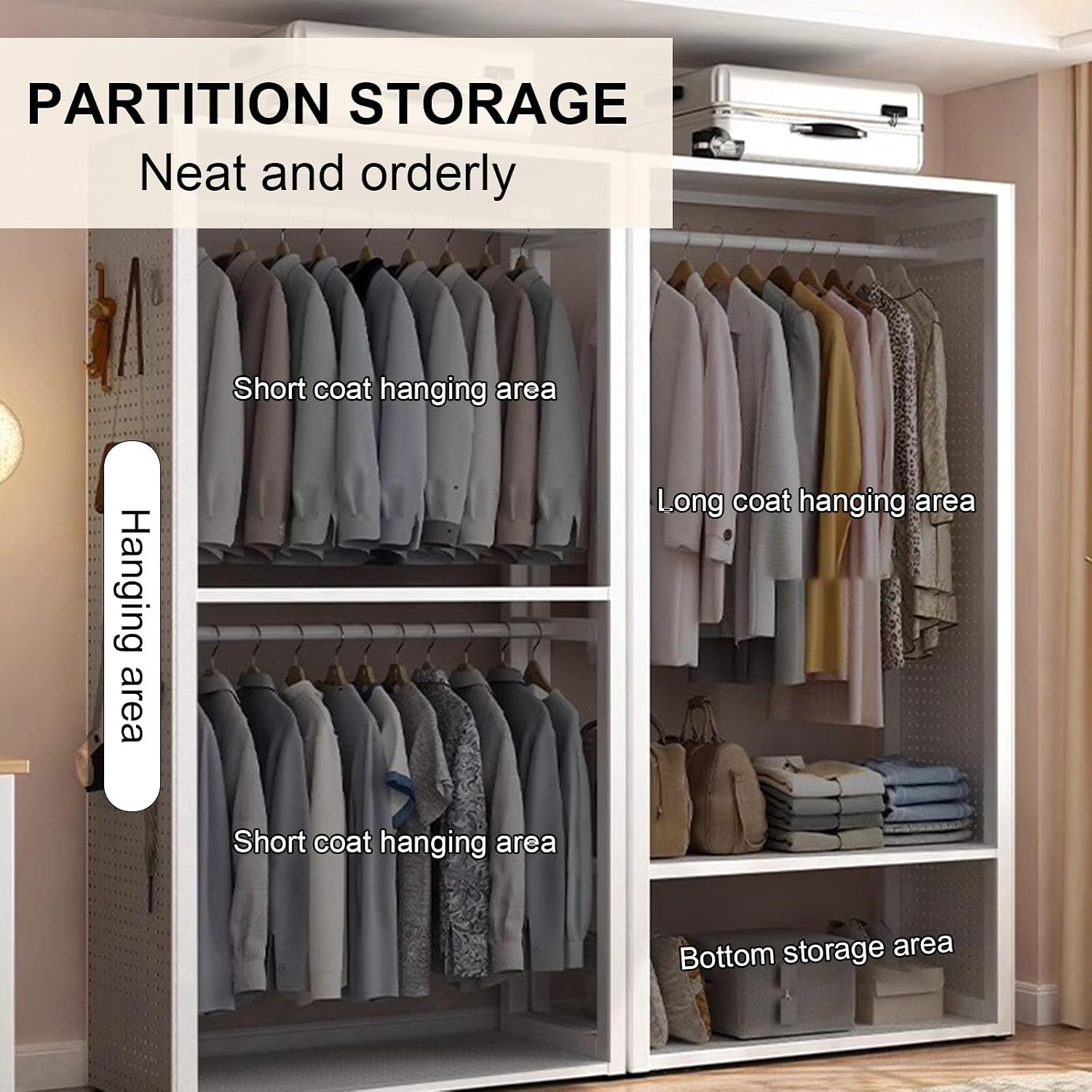 Heavy Duty Clothing Rack, Metal Freestanding Closet for Hanging Clothes, Easy to Assemble Wardrobe with Curtain for Bedroom and Dormitory