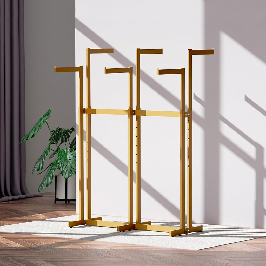 Clothing Racks - Metal Garment Racks for Retail Display Hanging Clothes, Heavy Duty Gold Commercial Clothing Display Rack with Wheels, FreeStanding Sturdy Clothes Organization (6 Arm,Gold)