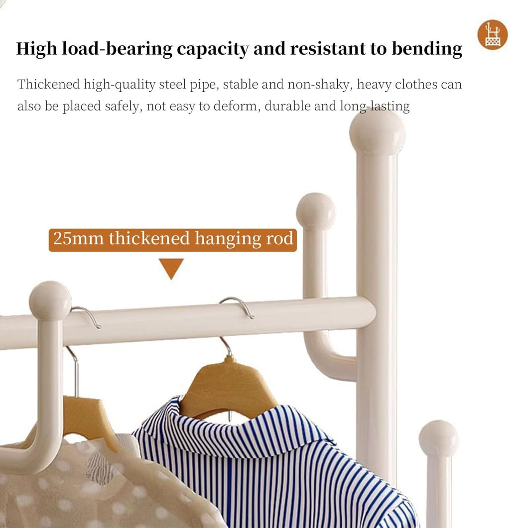 Heavy-Duty Clothing Racks Rolling Rack with Wheels Modern Metal Coat Stand with Storage Basket Moveable Garment Rack for Hanging Clothes Bedrooms Boutiques(black)