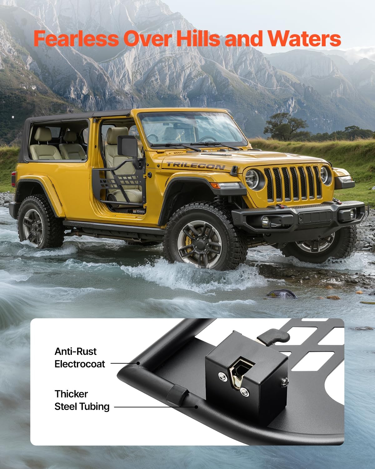 VEVOR Jeep Tube Doors, 2-Door, Hunting Style Jeep Tubular Door with Heavy-Duty Hinges & OE Latch, Jeep Doors with Rear View Mirrors, Fit for 2018-2026 Jeep Wrangler JL & 2020-2026 Jeep Gladiator JT