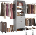 Homieasy 96 Inches Closet Organizer System, 8FT Customizable Walk In Closet Organizer with Hanging Rods, 3 Drawers Garment Rack with Leather Handle , 96' L x 16' W x 75' H, Max Load 1000 LBS, Grey