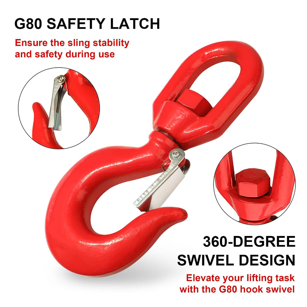 SCIEO 15 Ton Swivel Hook for Lifting - Heavy Duty Swivel Lifting Hook with Safety Latch | Self Locking Rigging Swivel Hook Grade 80 Hoist Swivel Eye Sling Hook for Crane with 33069 lbs Load Capacity