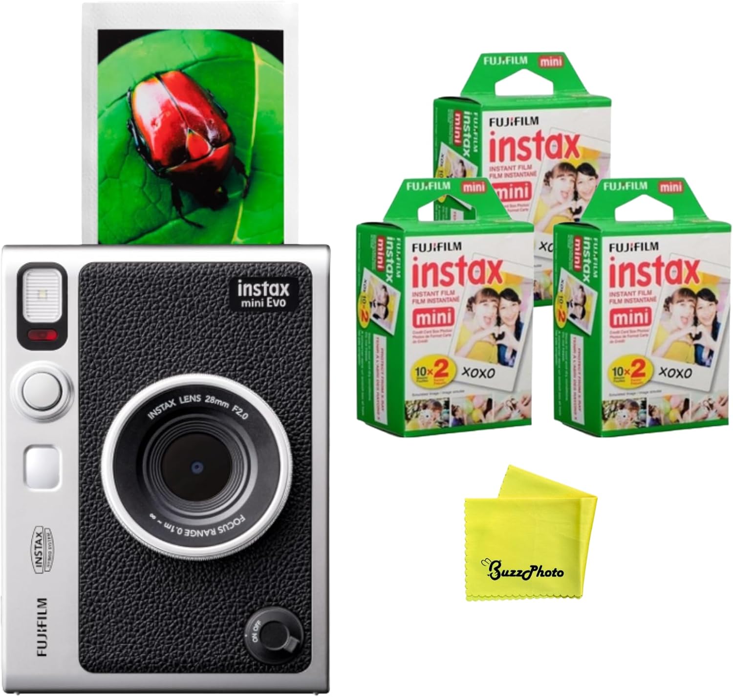 Fujifilm Instax Mini EVO Instant Camera - Black (Camera + 60 Sheets Extra Film)