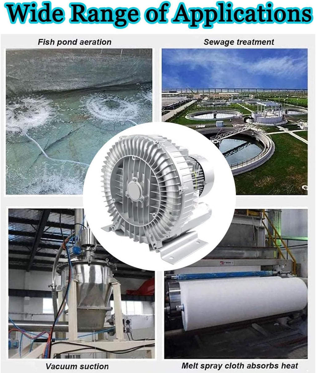 220V Regenerative Blower,High-Pressure Vortex Ring Blower, Regenerative Blower,Aquariums/Fish Farms/Aquaculture/Industrial Vacuum Pump,Three-Phase Electricity,750W/1.01HP
