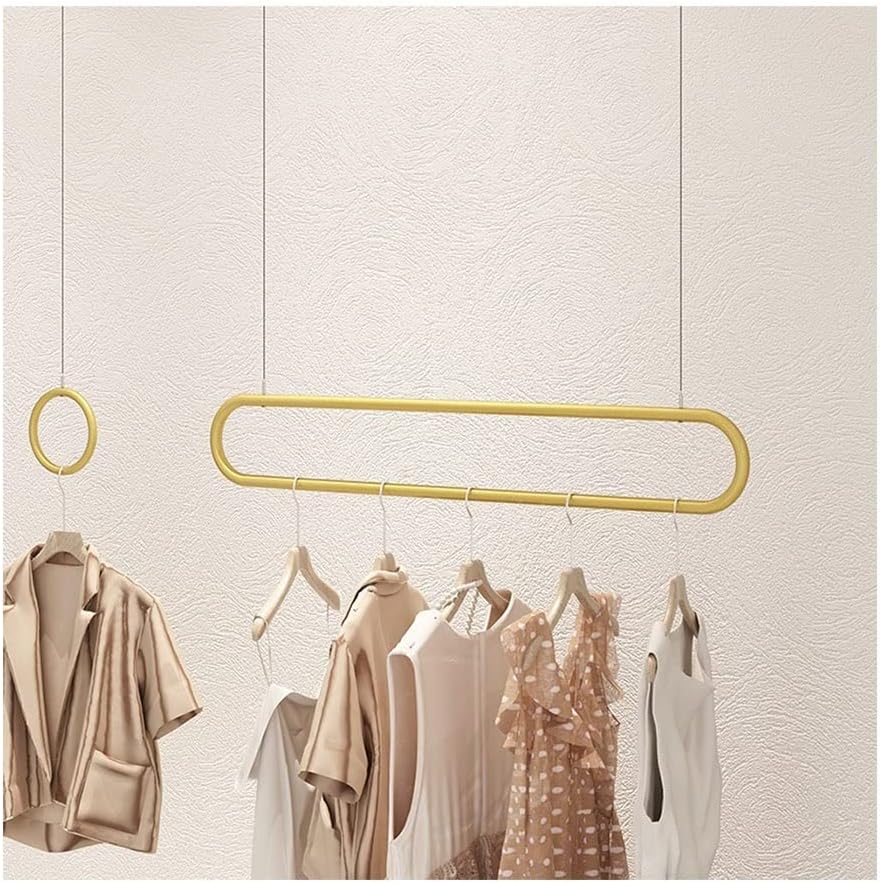 Garment Display Rack, Metal Chain Clothing Hanging Racks Heavy Duty Detachable Garment Rack Hanging Clothes Organizer Rail for Display and Storage, (Color : Gold, Size : 80x60cm)