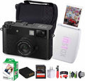 FUJIFILM X Half Premium Compact Digital Camera (Black) Bundle with Fuji Link 3 Smartphone Printer (Clay White) + Instax Mini Film + 64GB Memory Card + Flexible Tripod + Cleaning Kit + More