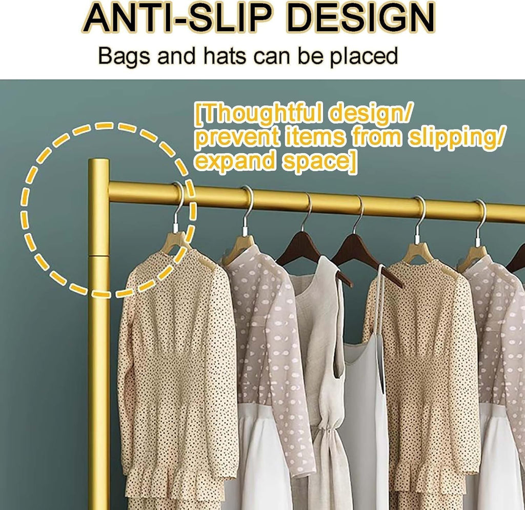 Industrial Pipe Clothing Rack on Wheels - Garment Rack with Rolling Casters for Home, Retail，Boutique - Mobile Closet Organizer and Storage Display for Hanging Clothes(Gold,39.4in)