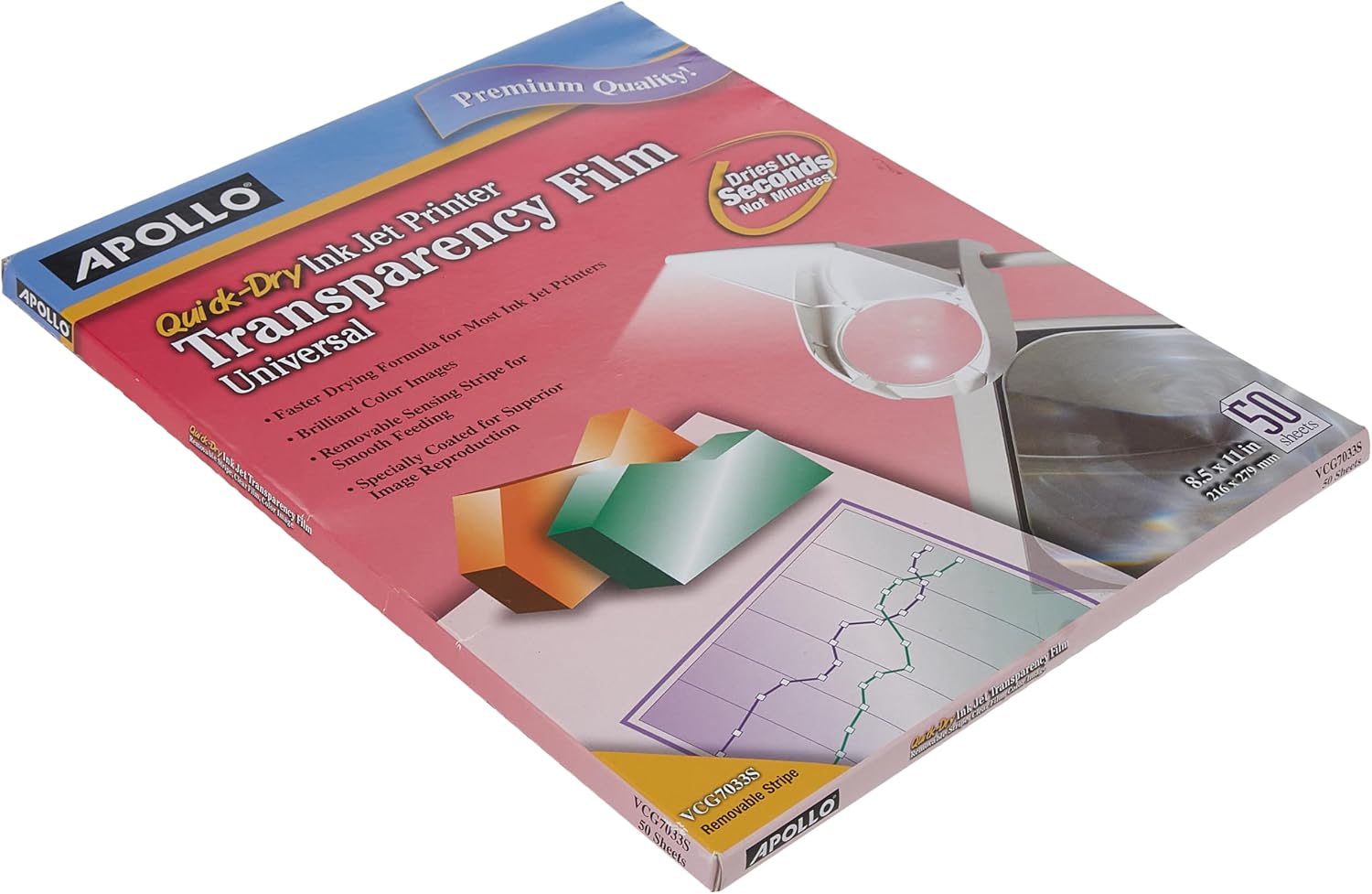 Apollo Transparency Film for Inkjet Printers, Universal, Quick Dry, 50 Sheets/Pack (VCG7033S) (Pack of 5)