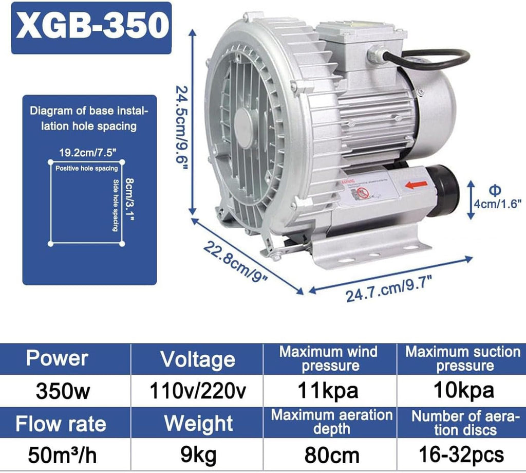 High-Pressure Vortex Ring Blower, 0.16 HP~2.95 HP Regenerative Blower, Single Phase High-Pressure Vortex Ring Blower, Side Channel Blower, Sewage Aeration Vortex Blower, Vacuum Pump,350W/0.47HP