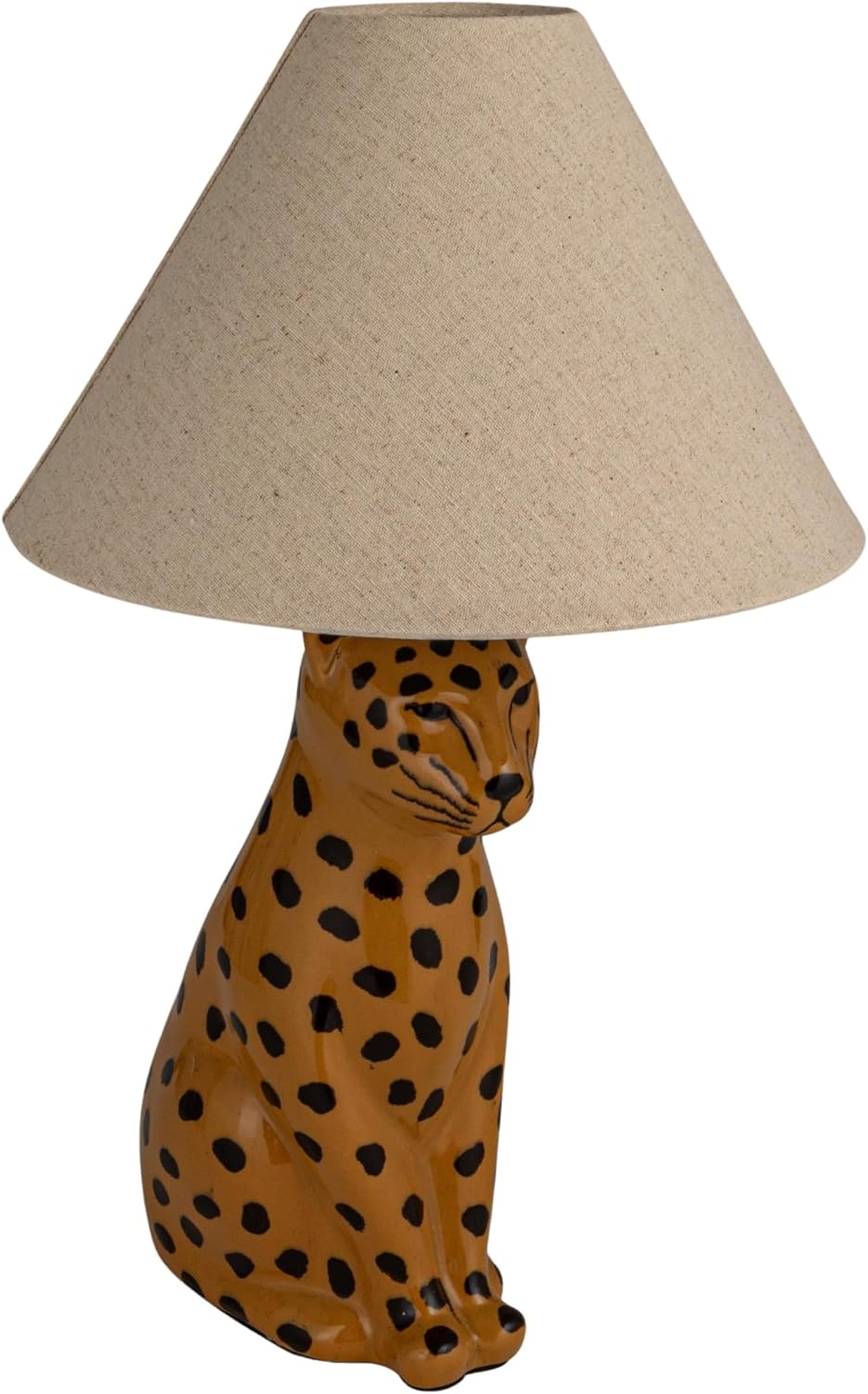 Creative Co-Op Ceramic Cheetah Table Lamp with Linen Shade and Inline Switch, Yellow and Black, Set of 2