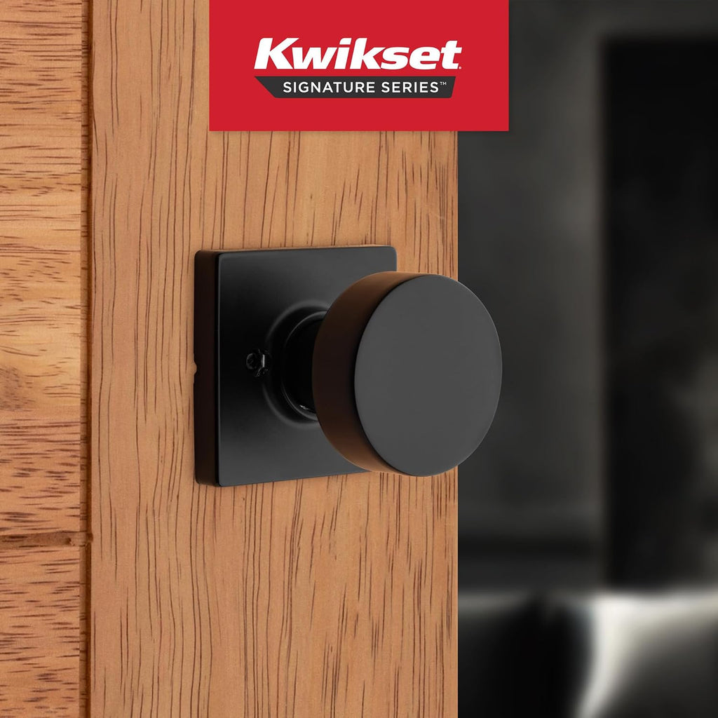 Kwikset Pismo Dummy Door Knob,Sided Handle for Closets,French Double Doors,and Pantry,Matte Black Non-Turning Interior Push/Pull Door Knob,with Microban Protection,(Pack of 10)