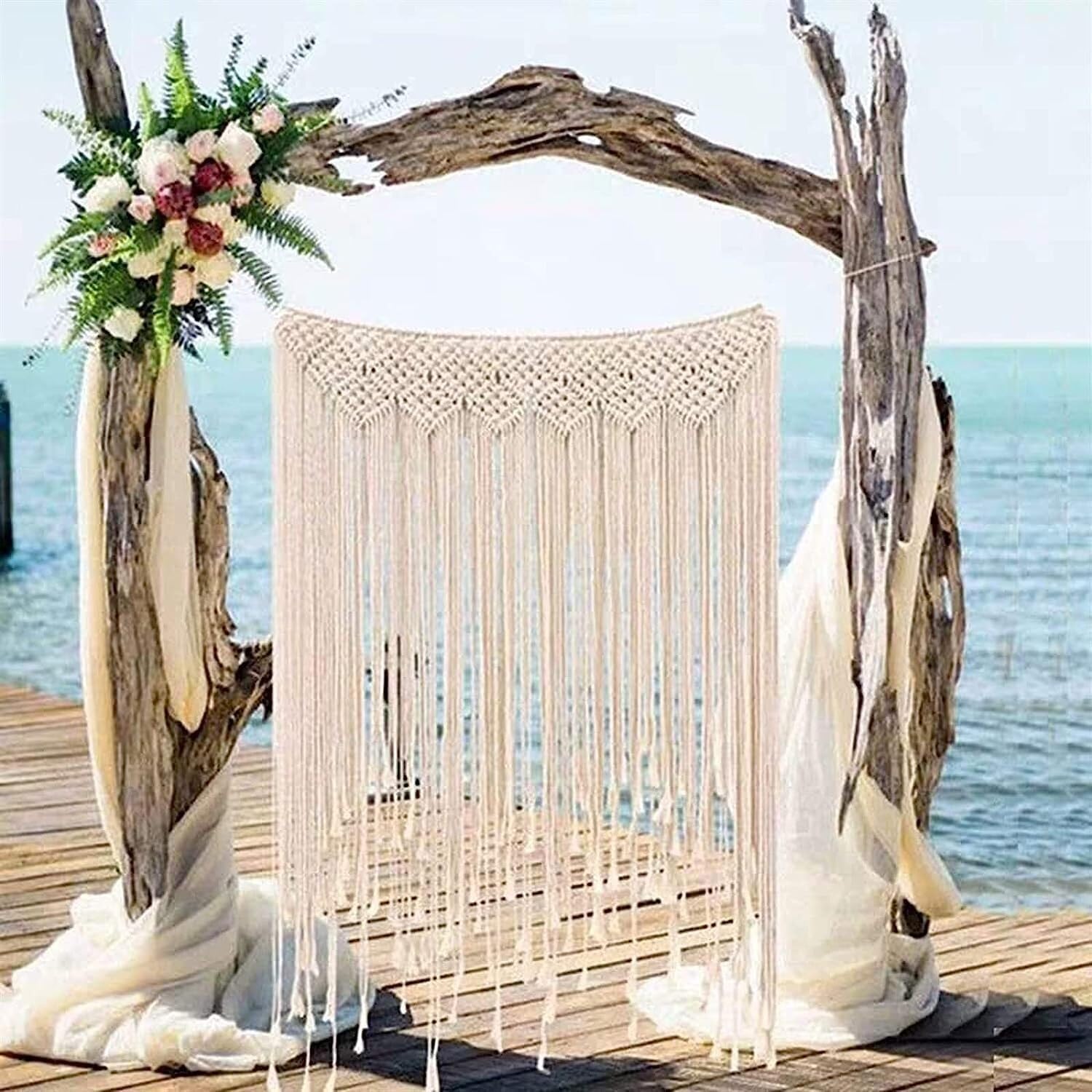 Modern Wall Decor Woven,Wall Hanging Art Tapestry, Macrame Wall Hanging Tapestry Beige Long Fringe Tassel Garland Banner Shabby Chic Bohemian Woven Tapestry for Home (Beige)