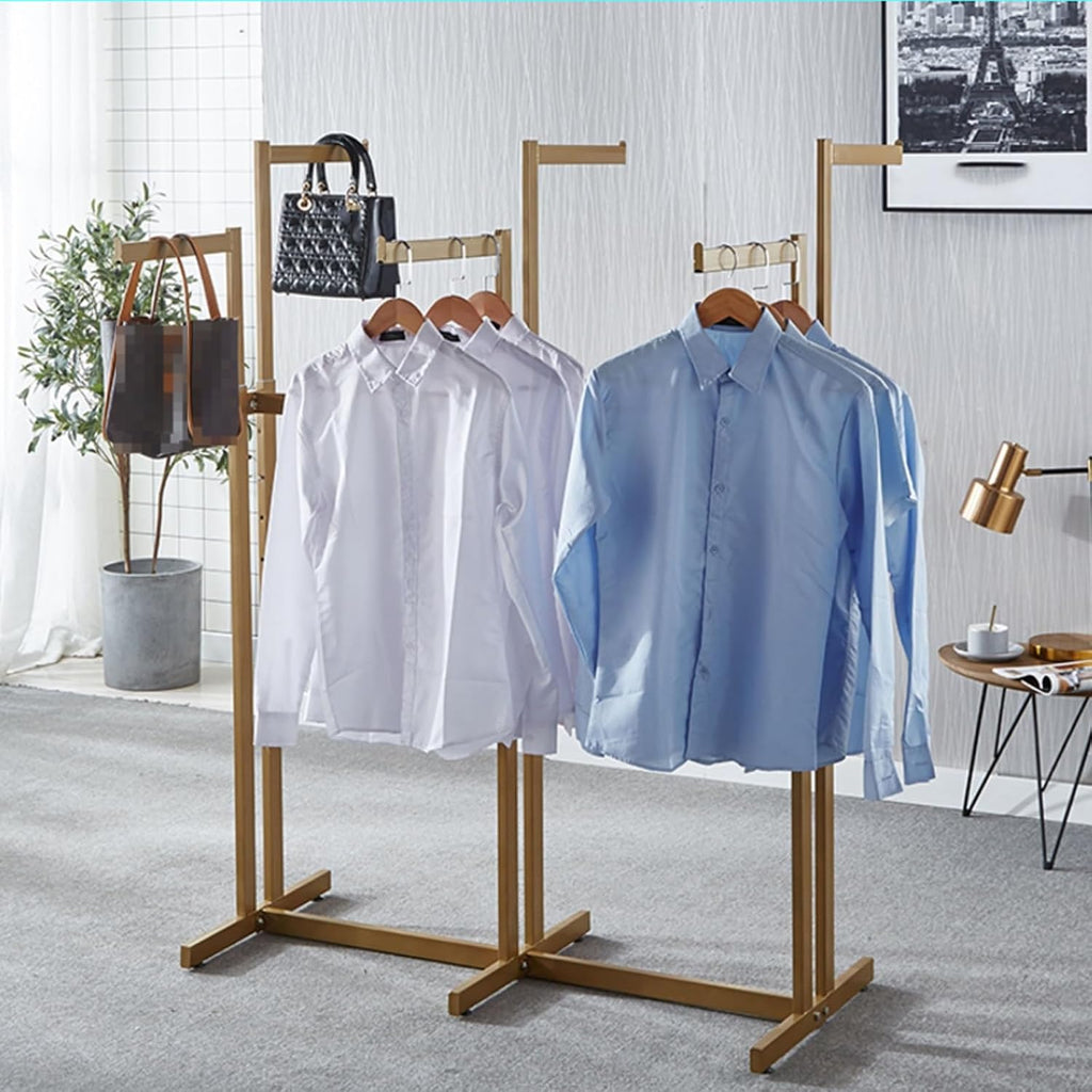 6 Arms Heavy Duty Retail Display Racks, Commercial Clothing Display Rack Stand, Adjustable Height, Garment Racks Metal for Retail Display Hanging Clothes,Gold