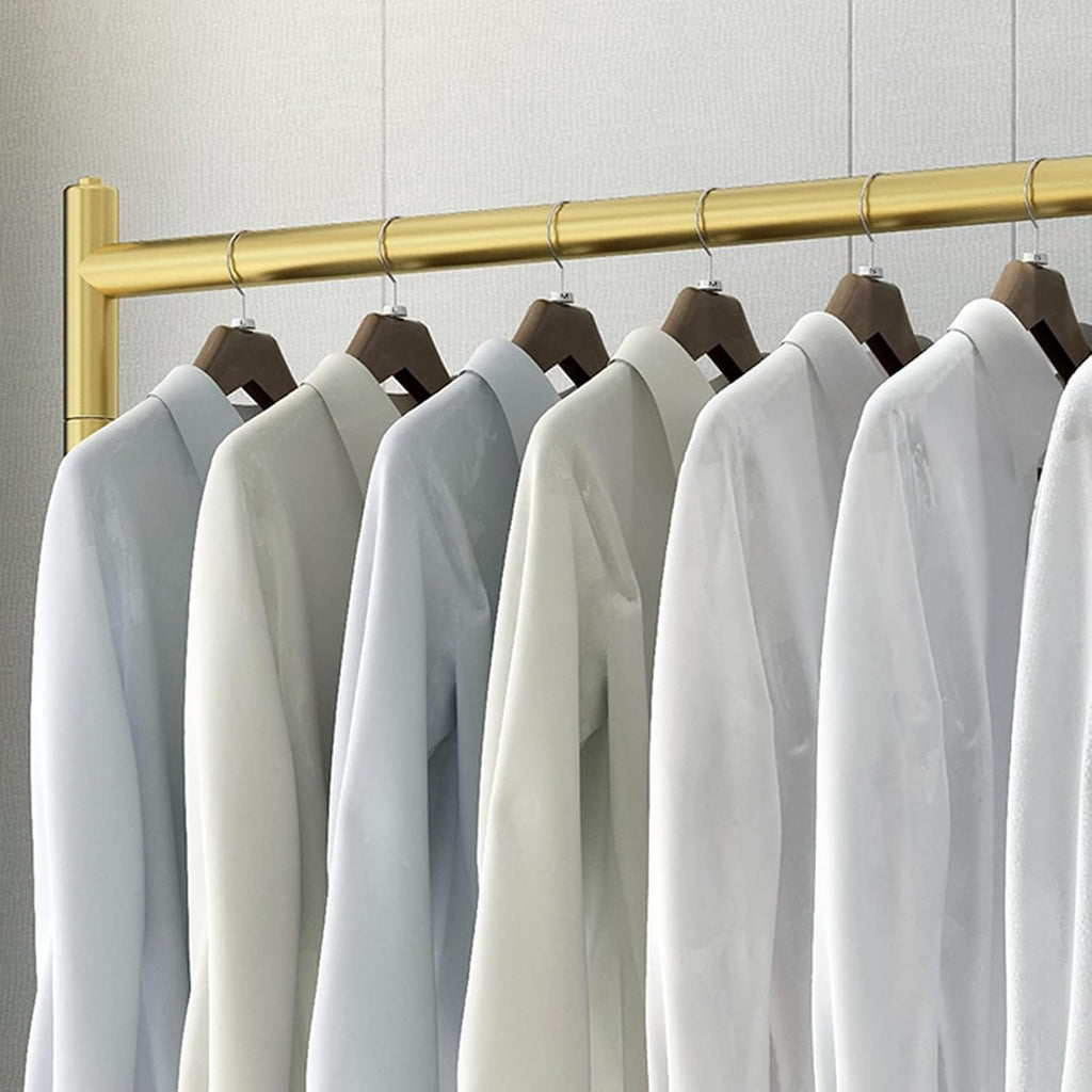 Floor-Standing Solid Wood Rotating Coat Rack，Commercial Grade Rolling Garment Rack - Modern Gold Clothes Rail for Bedrooms & Boutiques, 80x40x165CM - Sturdy Metal Coat Stand with Shelves, Ve