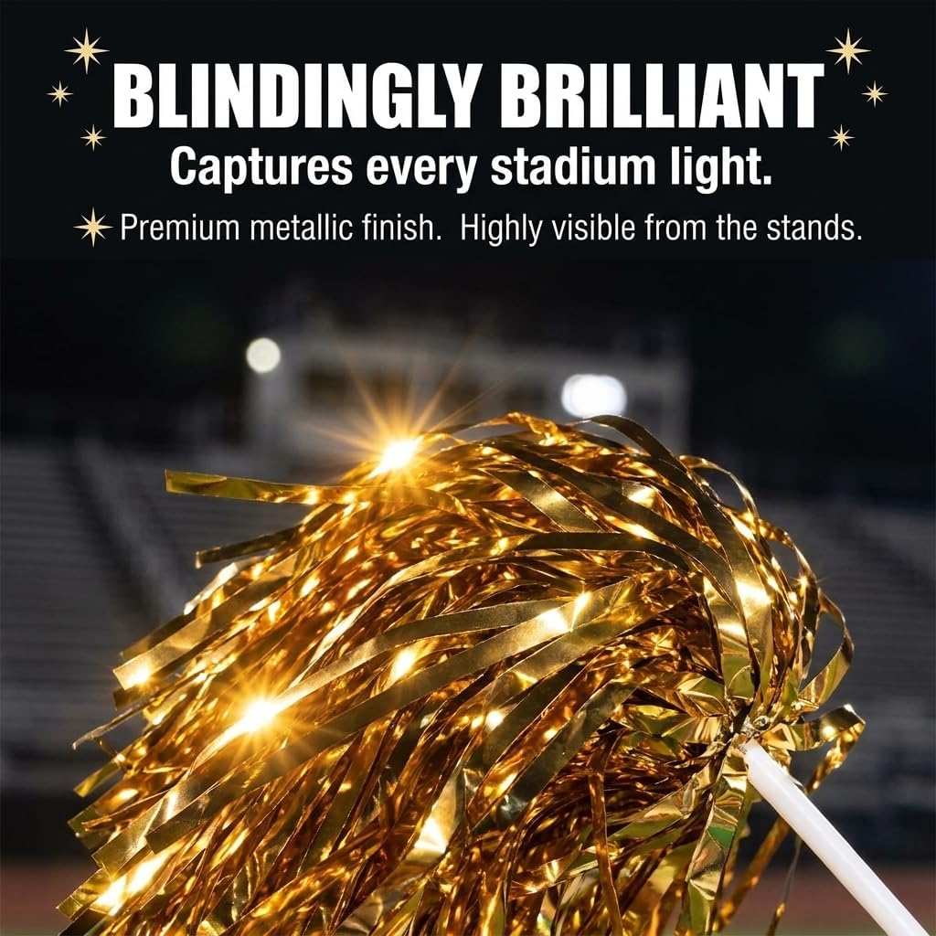 Anderson's Premium Metallic Gold Foil School Spirit Shakers, Cheerleader Pom Poms, Sports Fan, Football, Basketball, Homecoming, Squad, Team, Party, Dance Club, Performance, Celebration Pack of 100
