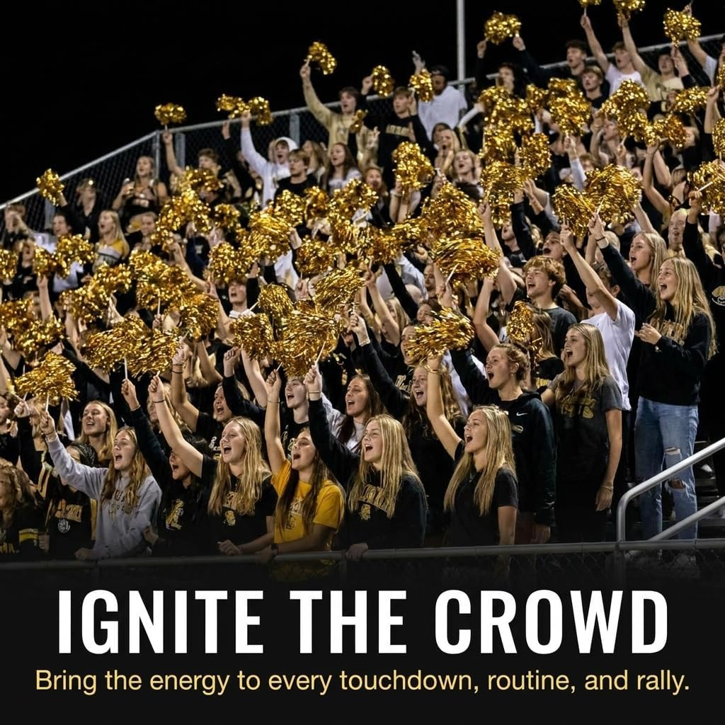 Anderson's Premium Metallic Gold Foil School Spirit Shakers, Cheerleader Pom Poms, Sports Fan, Football, Basketball, Homecoming, Squad, Team, Party, Dance Club, Performance, Celebration Pack of 100