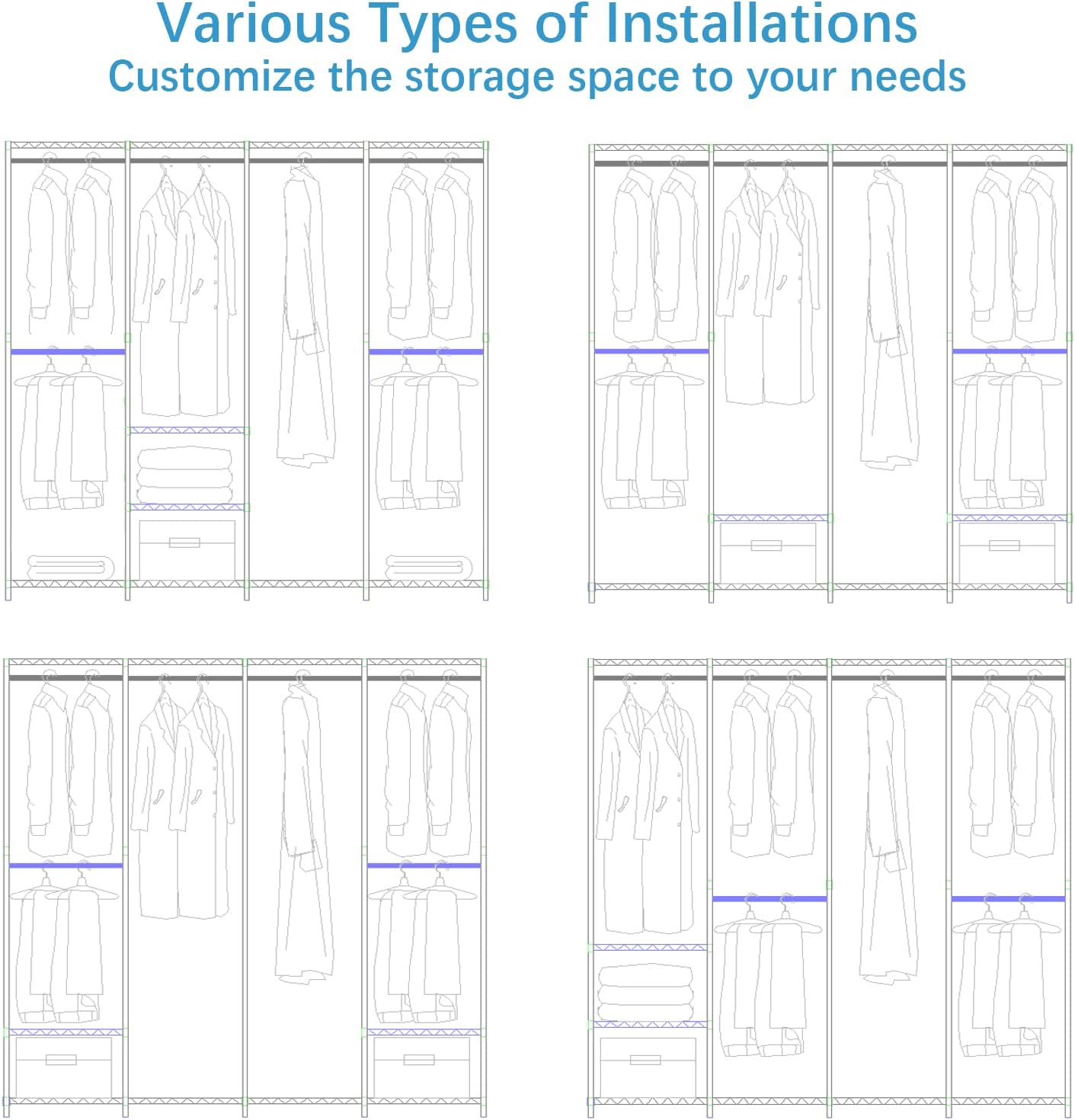 VIPEK V40 Heavy Duty Clothes Rack, 1110lb Capacity Sturdy Metal Garment Rack, Clothing Rack with 6 Shelves & 4 Hang Rods, Adjustable Open Wardrobe Closet Organizer for Bedroom/Apartment/Retail, Gold