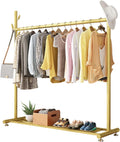 Freestanding Clothes Rack with Side Hooks and Storage Shelf, Heavy Duty Iron Pipe Garment Rack for Hanging Clothes, Clothes Organizer for Bedroom, Laundry Room, Height 158cm, Gold (Color : Gold, Siz