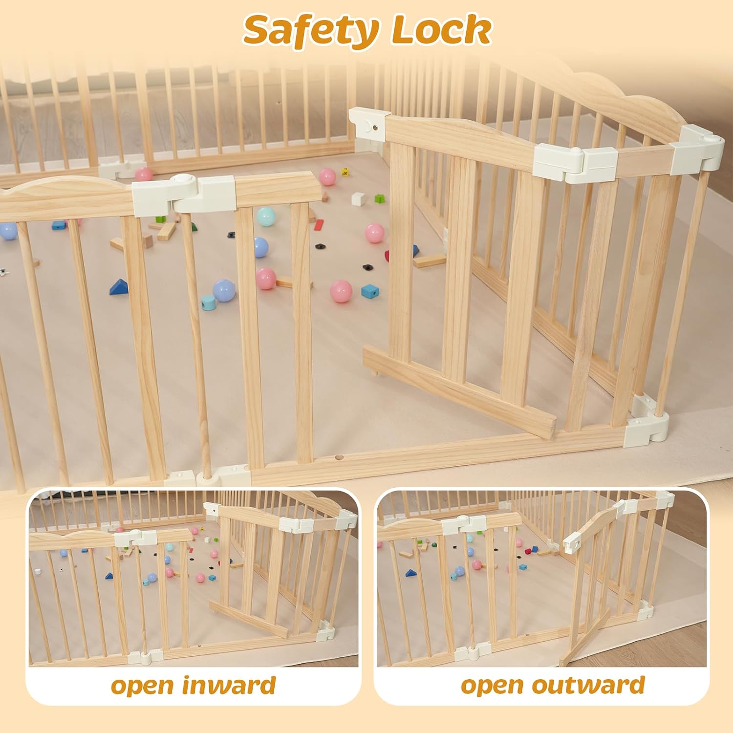 Natural Wood Baby Playpen for Babies and Toddlers Portable Infant Play pens for Kids Extra Large Toddler Wood Fence Play Area with Child Proof Lock 69x69x24Inch