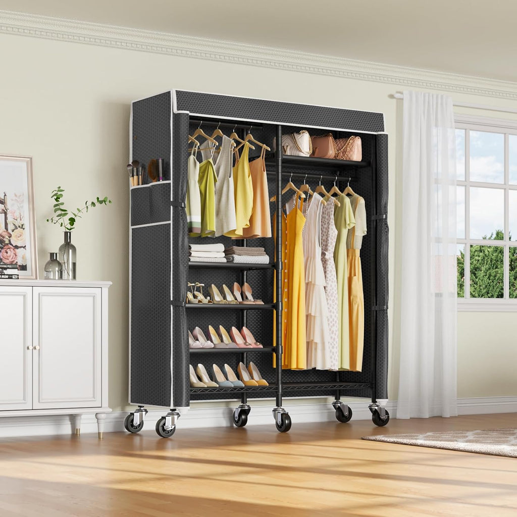 VIPEK R4C Portable Closet Rolling Clothes Rack Heavy Duty Adjustable Wardrobe Metal Garment With Lockable Wheels, Black Clothing With Upgraded Polyester Cover, Max Load 620lbs