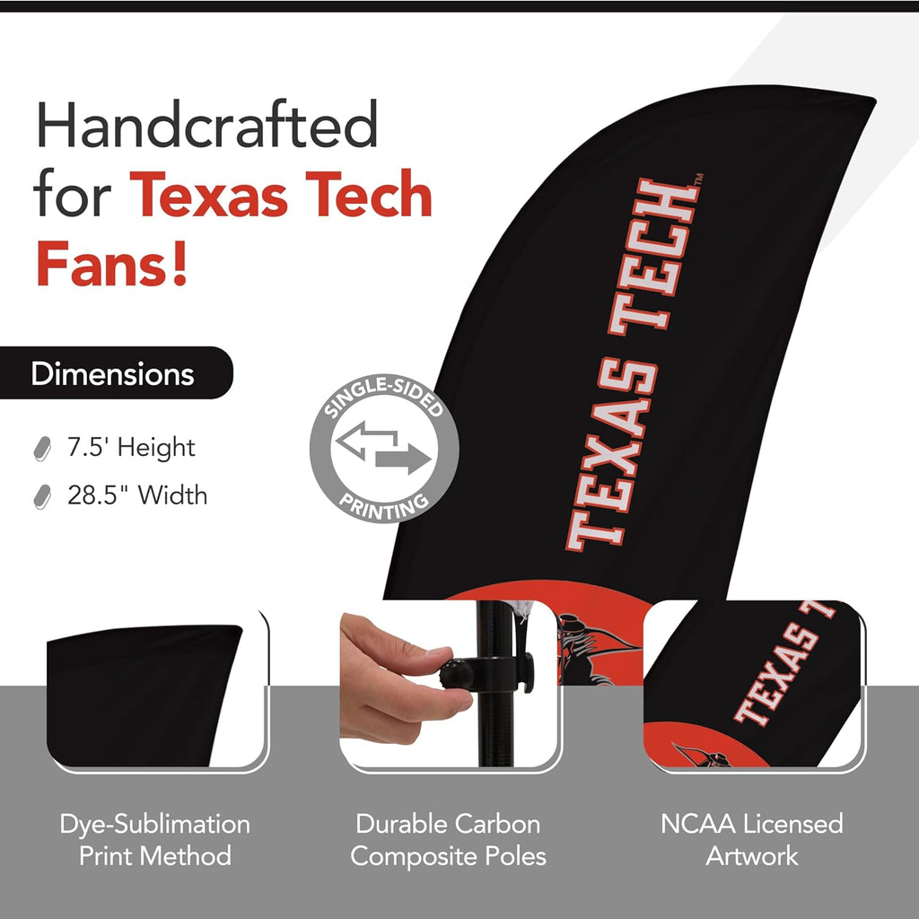 Texas Tech Red Raiders College Sports Printed Feather Flag - NCAA Licensed - Super Polyester - School Banner (Black, Red, White) (7.5' Spike Base)