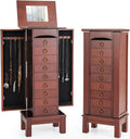 NAFORT Jewelry Armoire with Top Flip Vanity Mirror, Jewelry Cabinet with 9 Drawers and 2 Side Doors for Necklace, Large Storage Capacity Jewelry Organizer and Storage, Walnut