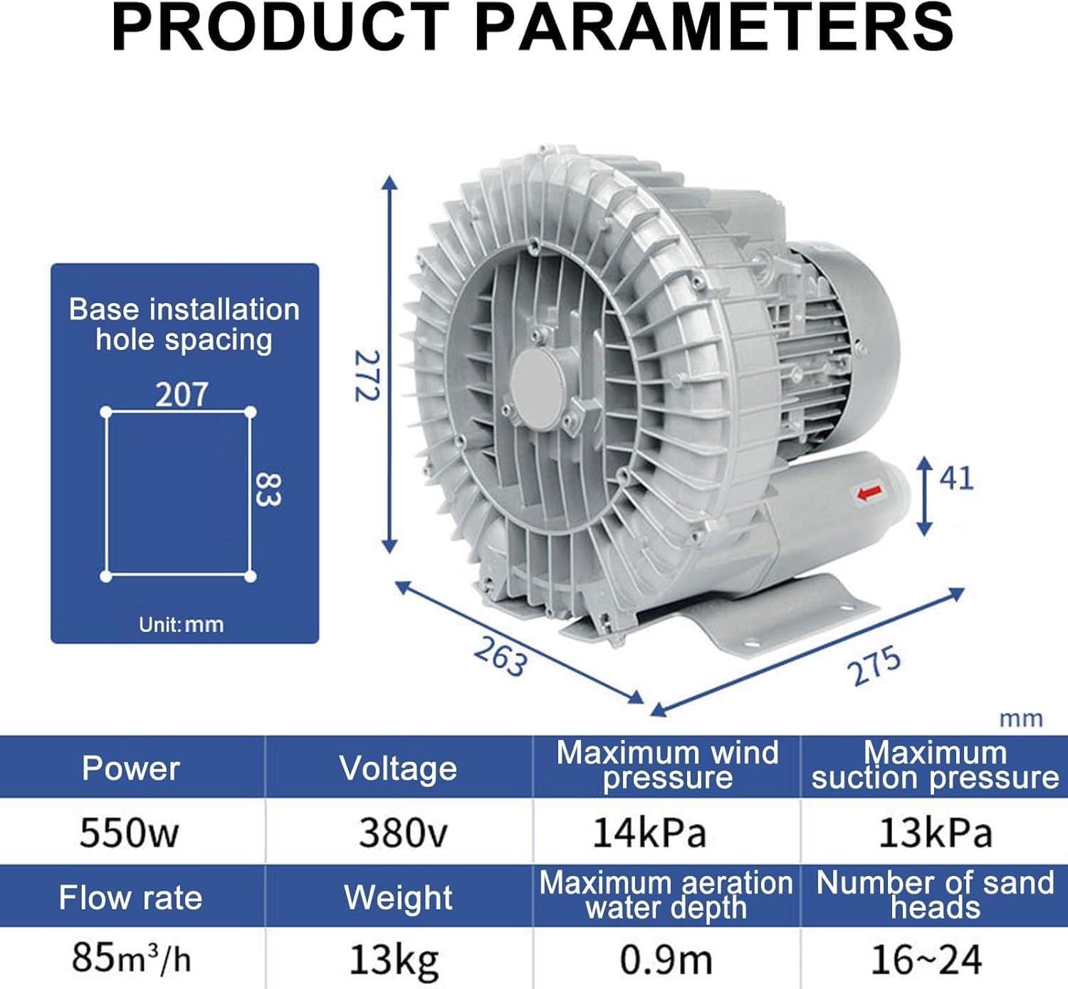 Vortex Ring Blower Industrial Regenerative Blower Strong Centrifugal Vortex Fan Large Airflow Vacuum Pump 120W-7500W for Aquaculture Pond Aeration,Single/Three Phase Vortex Ring Blower(550W/380V)