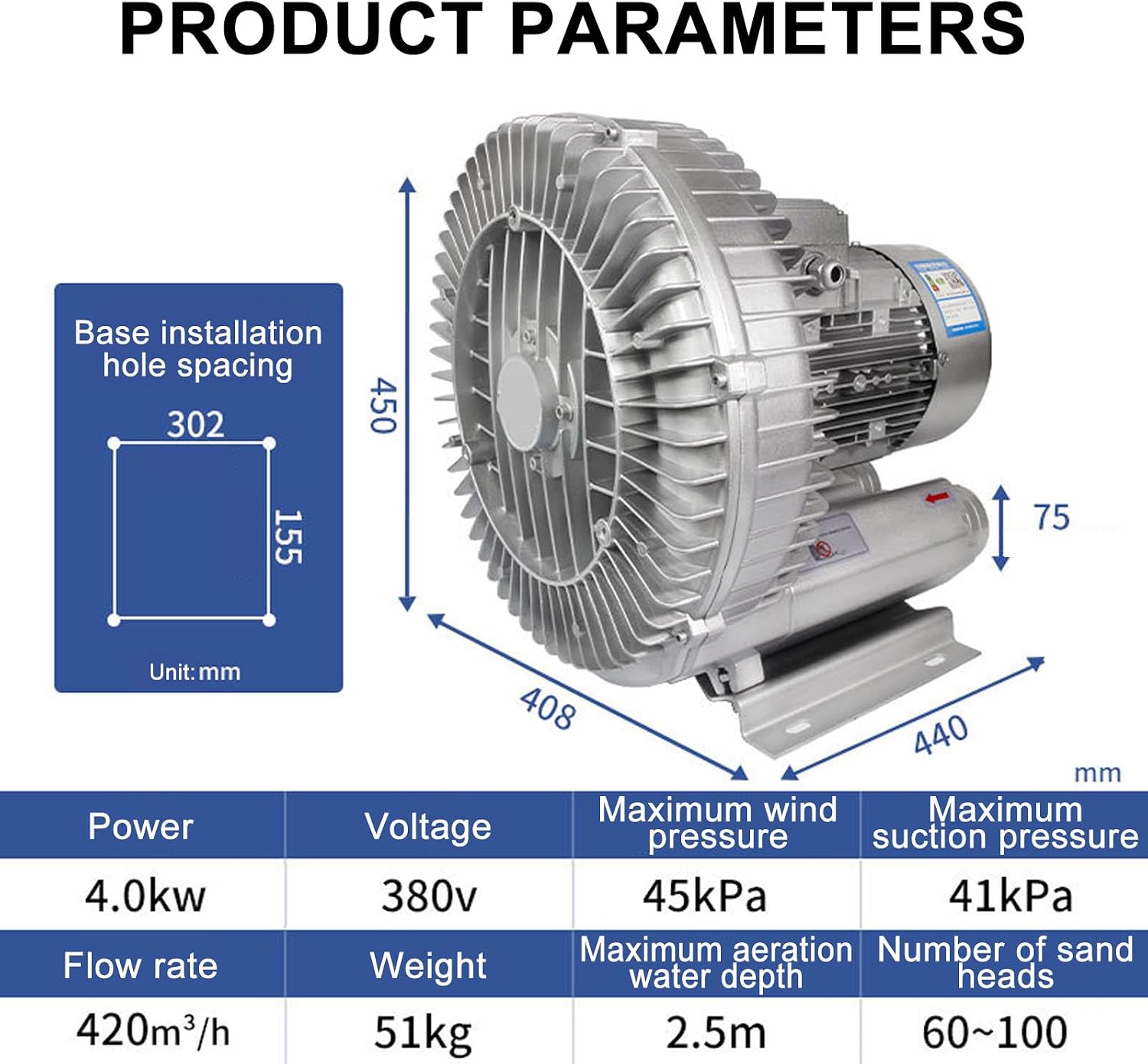 Underwater Aeration Machine, for Sewage Fermentation Treatment, Pool Oxygenation Machine, Regenerative Blower,4KW/380V