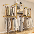 KaKaBB Heavy Duty Gold Pipe Clothing Rack - Wall Mounted Industrial Clothes Rack, DIY Corner Closet System with Shelves, Adjustable Walk-in Closet Organizer (GOLD, 94.5')