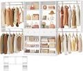 [10 FT Closet System] 120 Inch Reversible Set of 2 Wood Closet Organizer System with 2 Drawers, 4 Hanging Rods Adjustable Shelf, Walk In Closet Organizers with Shoe Rack, Garment Rack, White