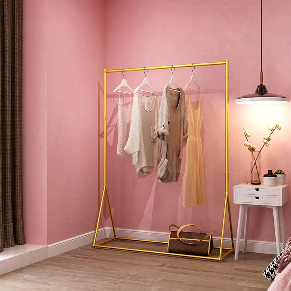 Mlaea Free-Standing Garment Rack, Portable Single-Pole Hanging Rail, Garment Rack for Hanging Clothes, for Bedroom, Clothes Shop, Balcony,Gold, 150cm(Size:80 * 42 * 150CM,Color:Gold)