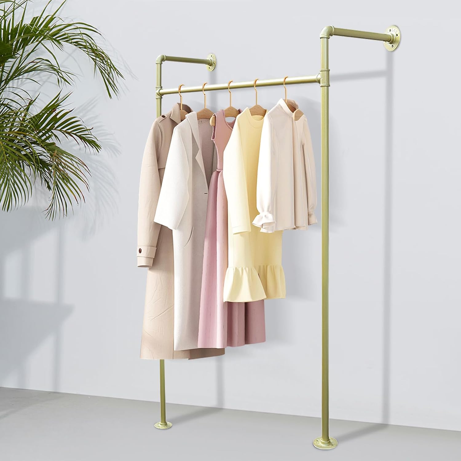Modern Metal Clothing Display Rack Wall-mounted 47.2 Inches Garment Rack for Hanging Clothes Coats Skirts Shirts, Gold