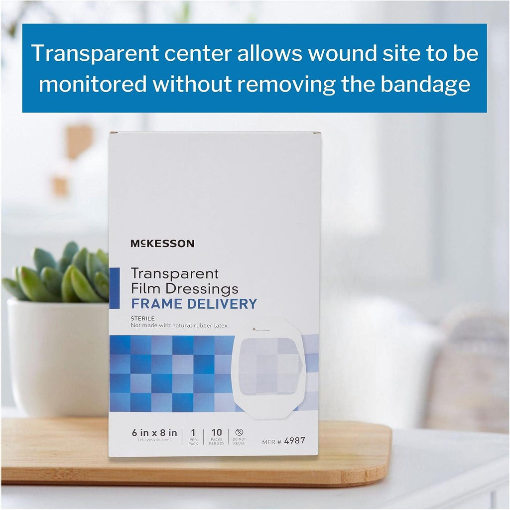 McKesson Transparent Film Dressing, Sterile, Frame Delivery, 6 in x 8 in, 10 Count, 8 Packs, 80 Total